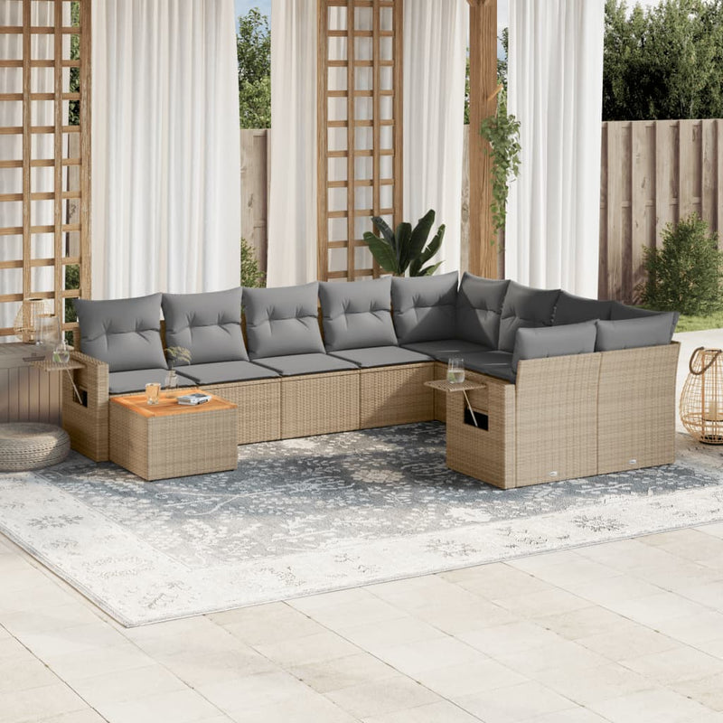 10 Piece Garden Sofa Set with Cushions Mix Beige Poly Rattan Payday Deals