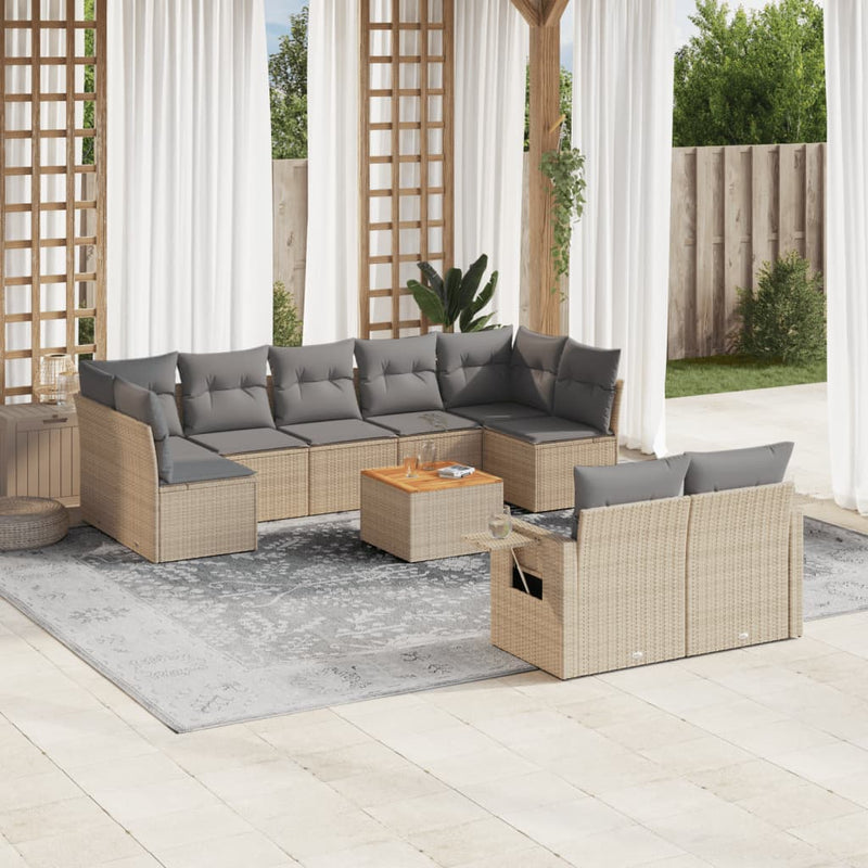 10 Piece Garden Sofa Set with Cushions Mix Beige Poly Rattan Payday Deals