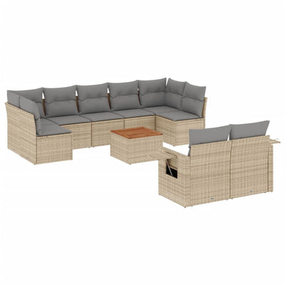 10 Piece Garden Sofa Set with Cushions Mix Beige Poly Rattan Payday Deals