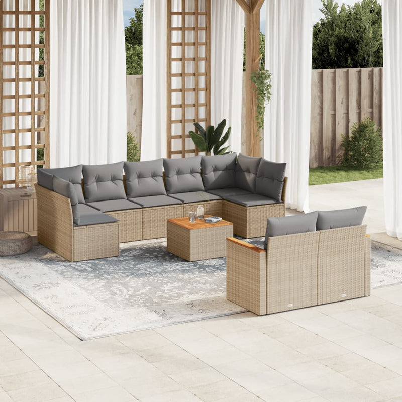 10 Piece Garden Sofa Set with Cushions Mix Beige Poly Rattan Payday Deals