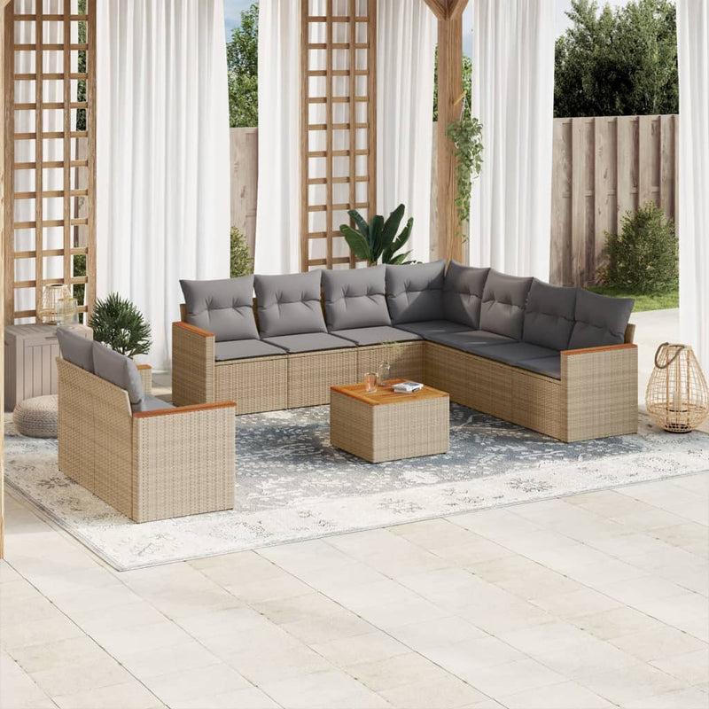 10 Piece Garden Sofa Set with Cushions Mix Beige Poly Rattan Payday Deals