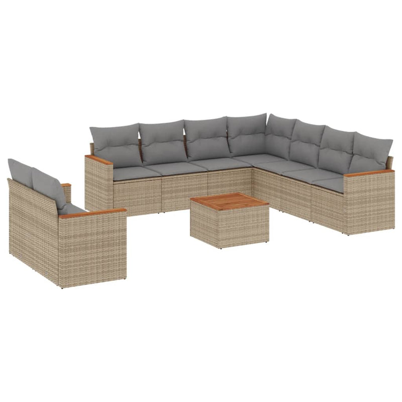 10 Piece Garden Sofa Set with Cushions Mix Beige Poly Rattan Payday Deals