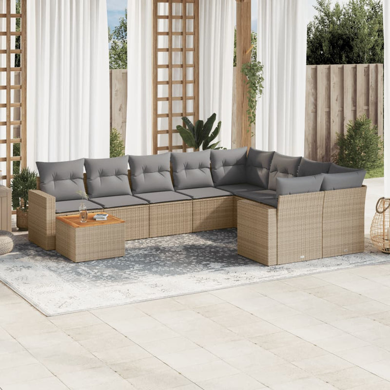 10 Piece Garden Sofa Set with Cushions Mix Beige Poly Rattan Payday Deals