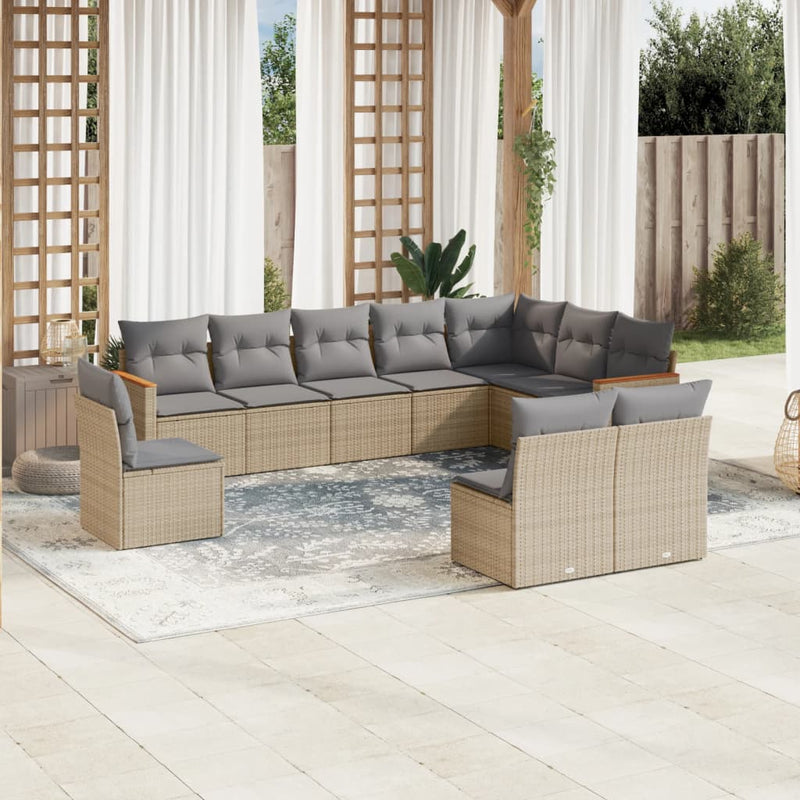 10 Piece Garden Sofa Set with Cushions Mix Beige Poly Rattan Payday Deals