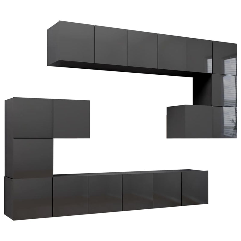 10 Piece TV Cabinet Set High Gloss Grey Engineered Wood Payday Deals