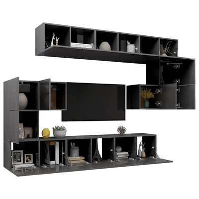 10 Piece TV Cabinet Set High Gloss Grey Engineered Wood Payday Deals