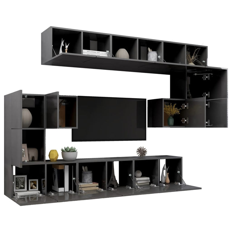 10 Piece TV Cabinet Set High Gloss Grey Engineered Wood Payday Deals
