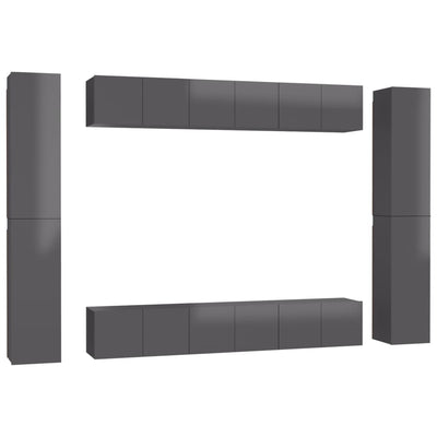 10 Piece TV Cabinet Set High Gloss Grey Engineered Wood Payday Deals