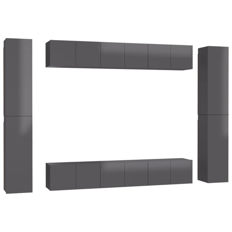 10 Piece TV Cabinet Set High Gloss Grey Engineered Wood Payday Deals