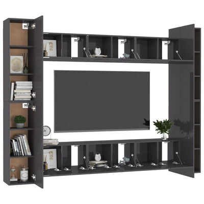 10 Piece TV Cabinet Set High Gloss Grey Engineered Wood Payday Deals