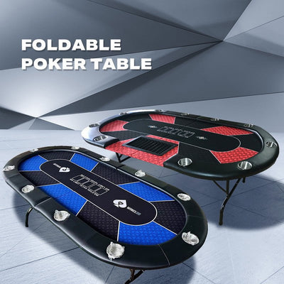 10 Player Foldable Poker Table Blackjack Texas Holdem Table with Cup Holders Payday Deals