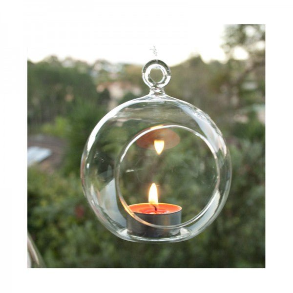 10 x Hanging Clear Glass Ball Tealight Candle Holder  - 10cm Diameter / High - Wedding Globe Decoration Terrarium Succulent Plant Mini Garden Holder Decor Craft Gift Payday Deals