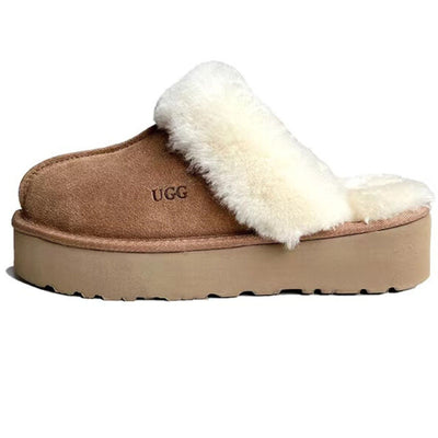 100% Australian Merino Sheepskin Womens Platform Scuffs Moccasins Slippers Winter Slip On UGG in Chestnut Payday Deals