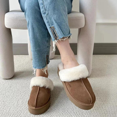 100% Australian Merino Sheepskin Womens Platform Scuffs Moccasins Slippers Winter Slip On UGG in Chestnut Payday Deals