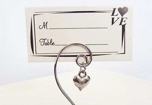 100 Bulk Buy Pack of Silver Wedding Kissing Bell Name Card Stand Holder with Heart in Ring Bomboniere Favour Gift Payday Deals