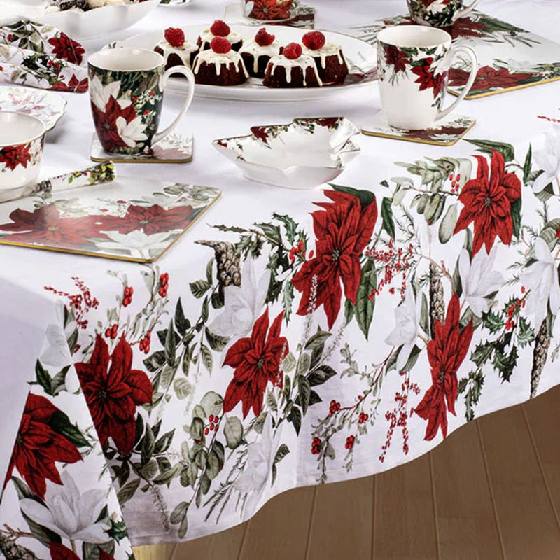 100% Cotton Ashdene Poinsettia Festive Christmas Holiday Tablecloth 150 x 230 cm Payday Deals