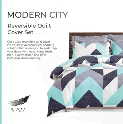 100% Cotton Modern City Reversible Printed Quilt Cover Set - Super King Size Payday Deals