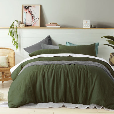 100% Linen Olive Quilt Cover Set Single