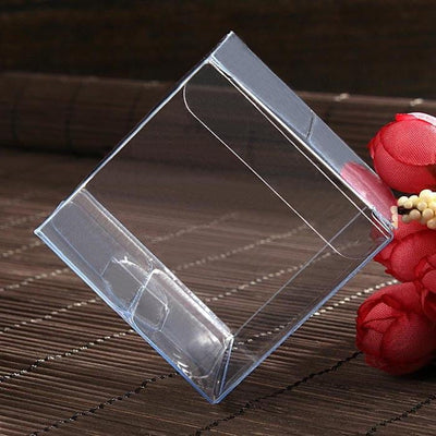 100 Pack of 5cm Clear PVC Plastic Folding Packaging Small rectangle/square Boxes for Wedding Jewelry Gift Party Favor Model Candy Chocolate Soap Box Payday Deals