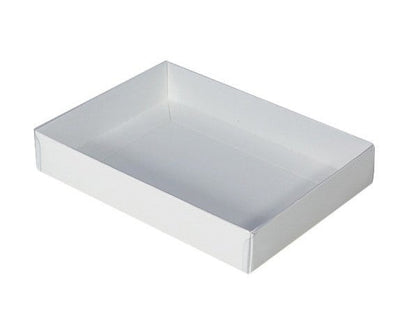 100 Pack of White Card Box - Clear Slide On Lid - 17 x 25 x 5cm -  Large Beauty Product Gift Giving Hamper Tray Merch Fashion Cake Sweets Xmas Payday Deals