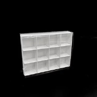 100 Pack of White Card Chocolate Sweet Soap Product Reatail Gift Box - 12 bay 4x4x3cm Compartments  - Clear Slide On Lid - 16x12x3cm Payday Deals