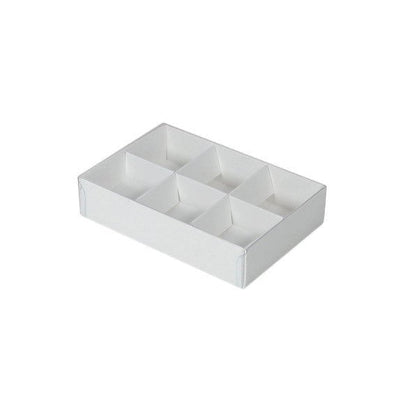 100 Pack of White Card Chocolate Sweet Soap Product Reatail Gift Box - 6 Bay Compartments - Clear Slide On Lid - 12x8x3cm Payday Deals