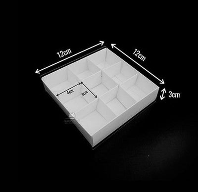 100 Pack of White Card Chocolate Sweet Soap Product Reatail Gift Box - 9 bay 4x4x3cm Compartments  - Clear Slide On Lid - 12x12x3cm Payday Deals