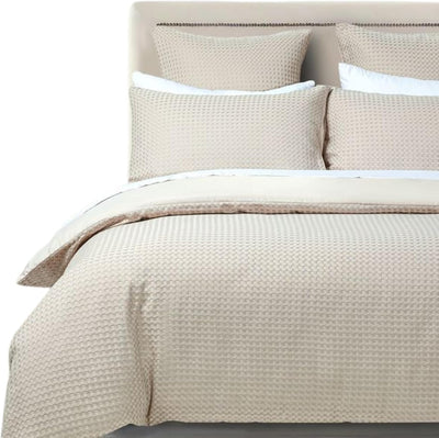 100% Premium Waffle Microfibre Quilt Cover Set (3Pcs) - Beige - King Payday Deals