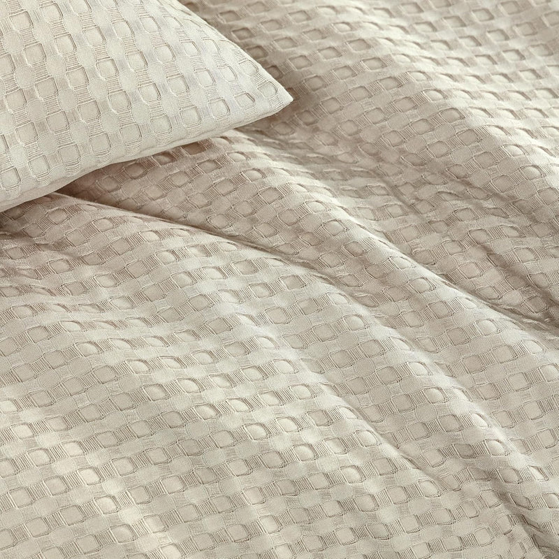 100% Premium Waffle Microfibre Quilt Cover Set (3Pcs) - Beige - King Payday Deals