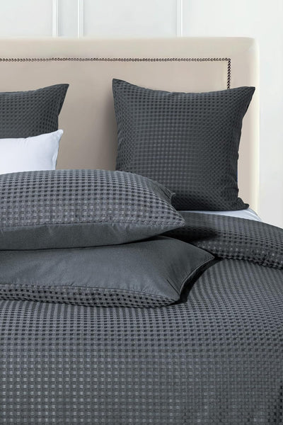 100% Premium Waffle Microfibre Quilt Cover Set (3Pcs) - Dark Grey - King Payday Deals