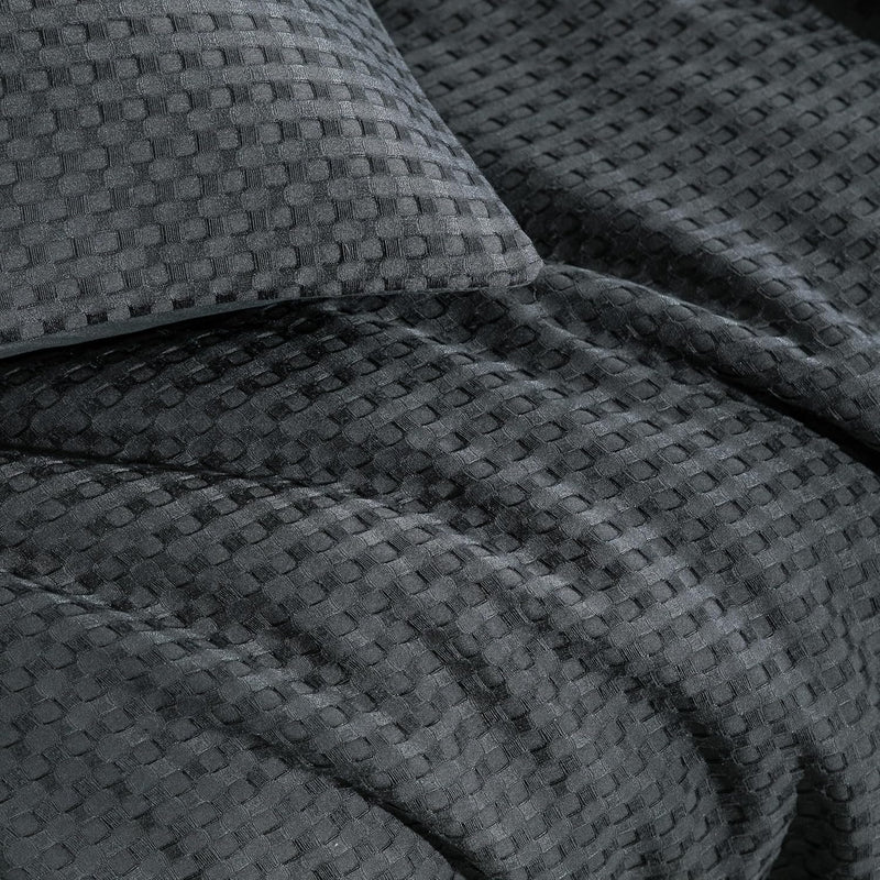 100% Premium Waffle Microfibre Quilt Cover Set (3Pcs) - Dark Grey - King Payday Deals