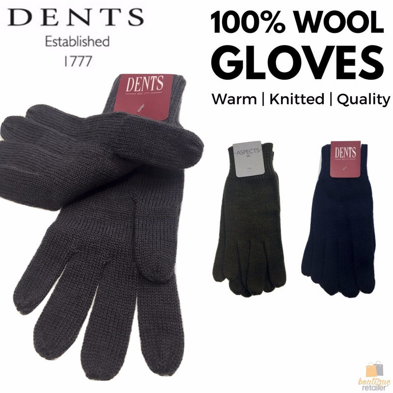 100% PURE WOOL GLOVES Winter Snow Ski Plain Knit Knitted Warm MK341 Plain Payday Deals