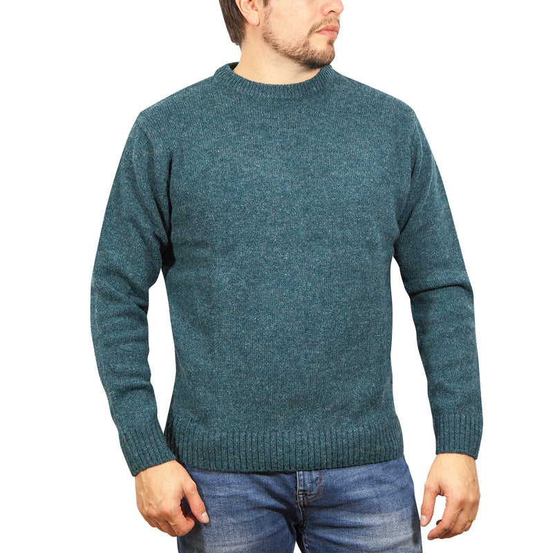 100% SHETLAND WOOL CREW Round Neck Knit JUMPER Pullover Mens Sweater Knitted Payday Deals