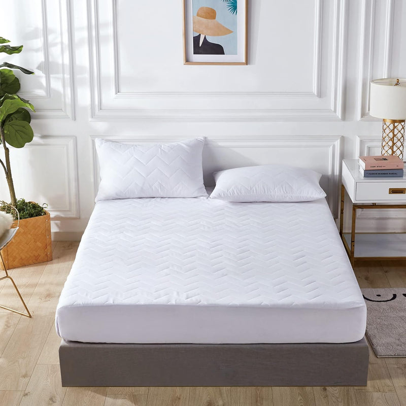 100% Ultra-Soft Cotton Quilted Anti-Microbial Mattress Cover Protector - Double Size Payday Deals