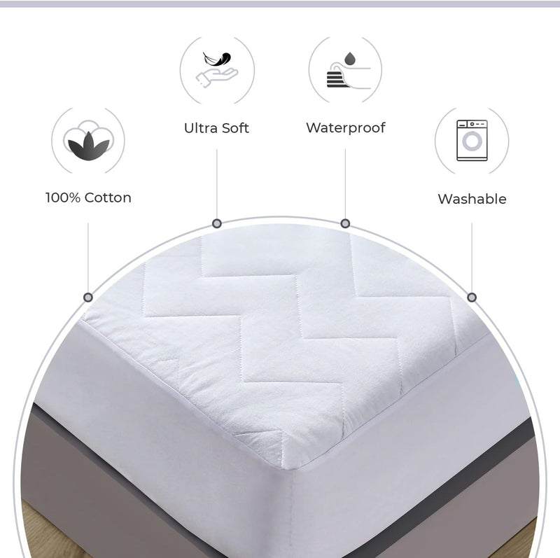 100% Ultra-Soft Cotton Quilted Anti-Microbial Mattress Cover Protector - Double Size Payday Deals