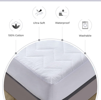 100% Ultra-Soft Cotton Quilted Anti-Microbial Mattress Cover Protector - King Size Payday Deals