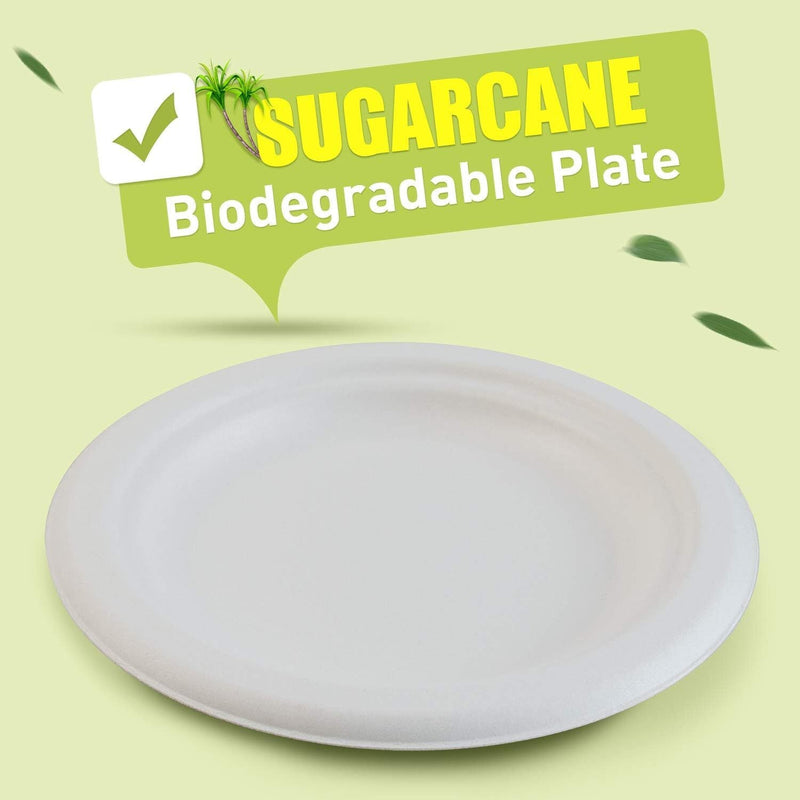 1000pcs Disposable Sugarcane Bagasse Round Plates - 18cm - Bulk Payday Deals