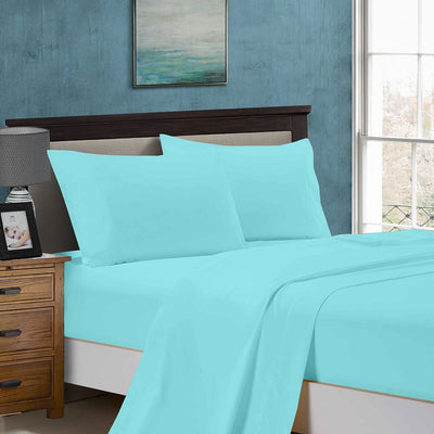 1000TC Queen Size Bed Soft Flat & Fitted Sheet Set Aqua Payday Deals