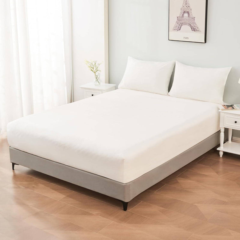 1000TC Thread Count King 100% Cotton Fitted Bed Sheet & 2 Pillow Case Set in White Payday Deals