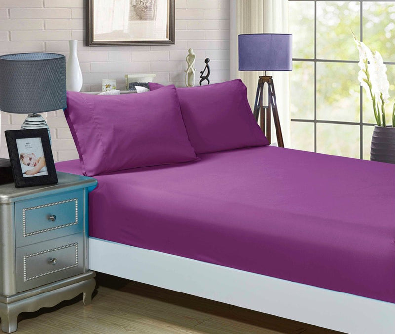 1000TC Ultra Soft Fitted Sheet & 2 Pillowcases Set - King Size Bed - Purple Payday Deals