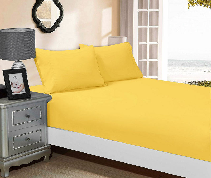 1000TC Ultra Soft Fitted Sheet & 2 Pillowcases Set - King Size Bed - Yellow Payday Deals