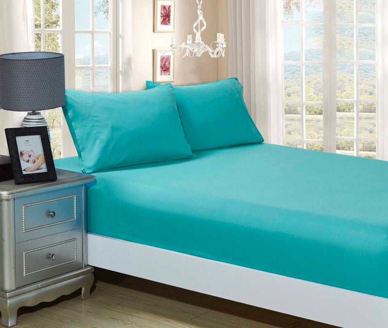 1000TC Ultra Soft Fitted Sheet & 2 Pillowcases Set - Queen Size Bed - Teal Payday Deals