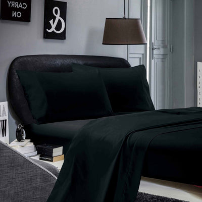 1000TC Ultra Soft Single Size Bed Black Flat & Fitted Sheet Set