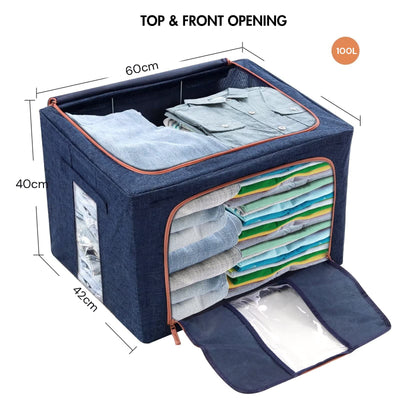 100L Cloth Storage Box Closet Organizer Storage Bags Clothes Storage Bags Wardrobe Organizer Idea Grey Blue Payday Deals