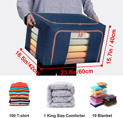 100L Cloth Storage Box Closet Organizer Storage Bags Clothes Storage Bags Wardrobe Organizer Idea Grey Blue Payday Deals