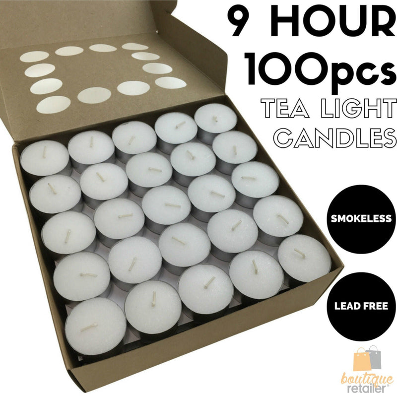 100pcs TEA LIGHT CANDLES 9 Hour Burn Tealight Wedding Smokeless Crystal Wax BULK Payday Deals