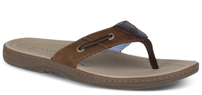 Sperry Mens Baitfish Thongs Flip Flops Top Sider Leather Sandals Slip On - Brown