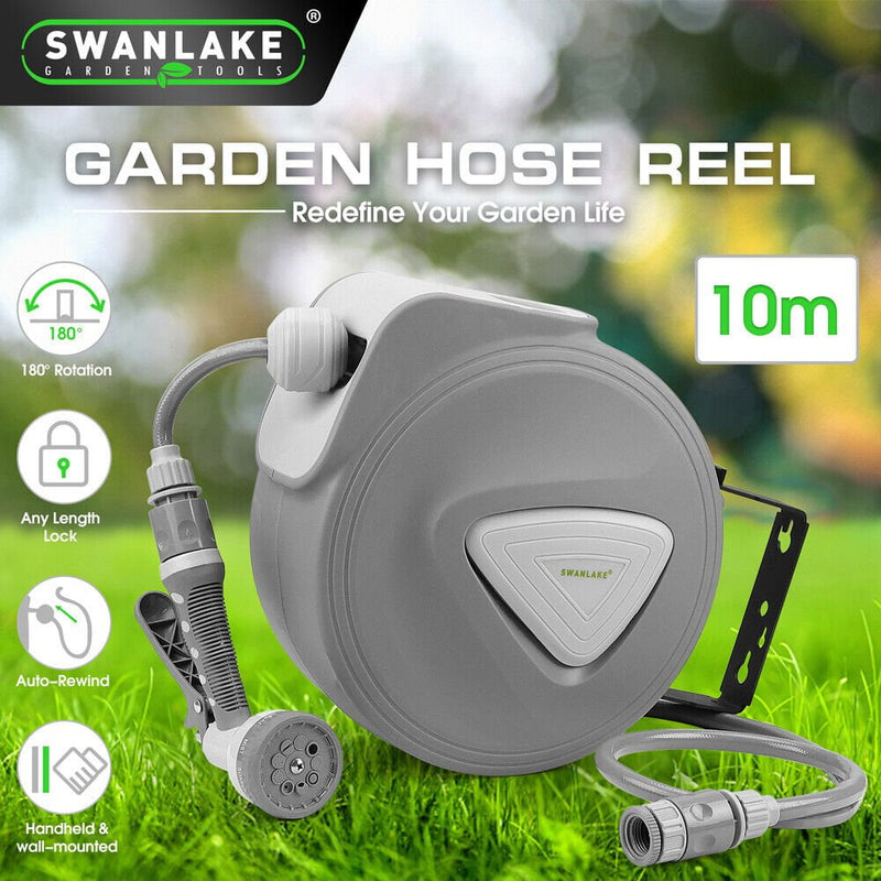 10M Retractable Garden Air Hose Reel Storage Auto Rewind Wall Mounted Grey AU Payday Deals