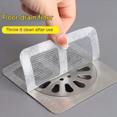 10pcs Anti-Blocking Filter Net Disposable Floor Drain Sticker Hair Catcher Bathroom Patch