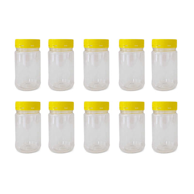 10x 500g Plastic Honey Jars + Lids - Round Clear Food Grade Packaging Containers